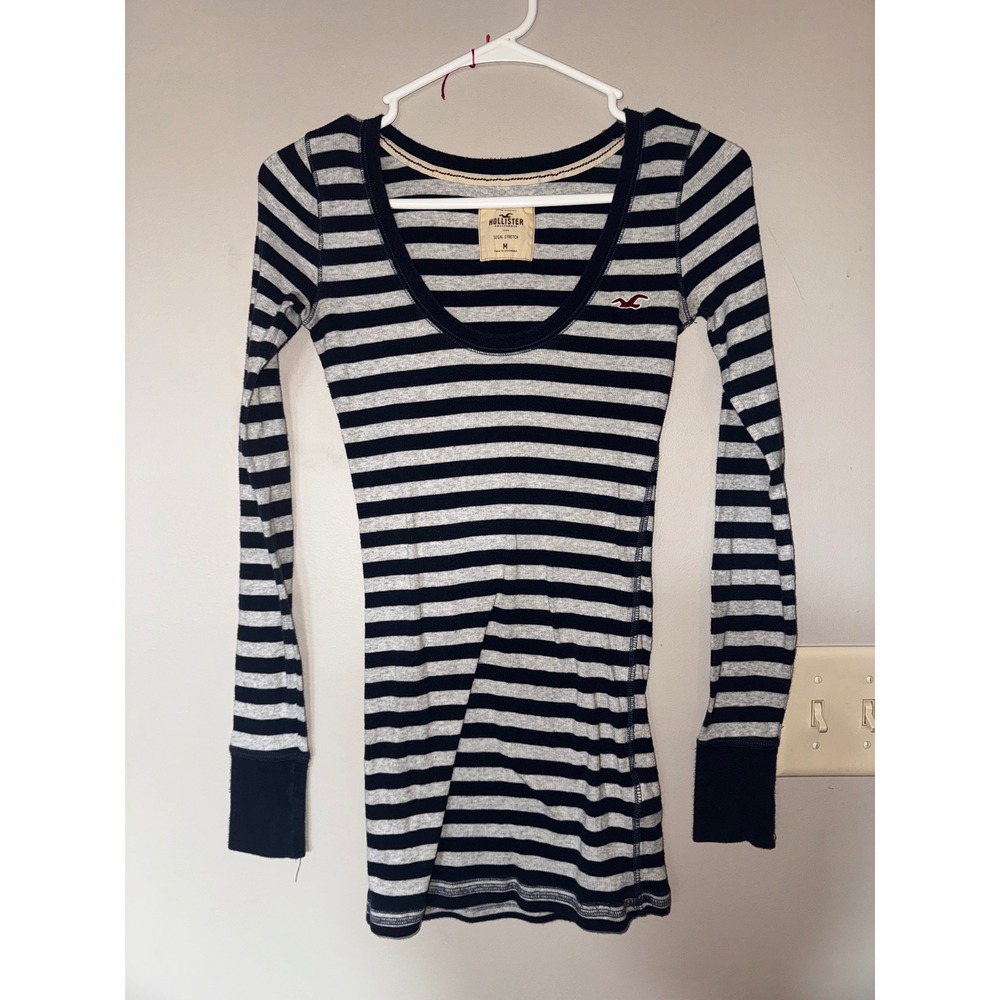 Y2K Hollister Stretch Long Sleeve Scoop Neck Striped Ribbed Top Elena Gilbert